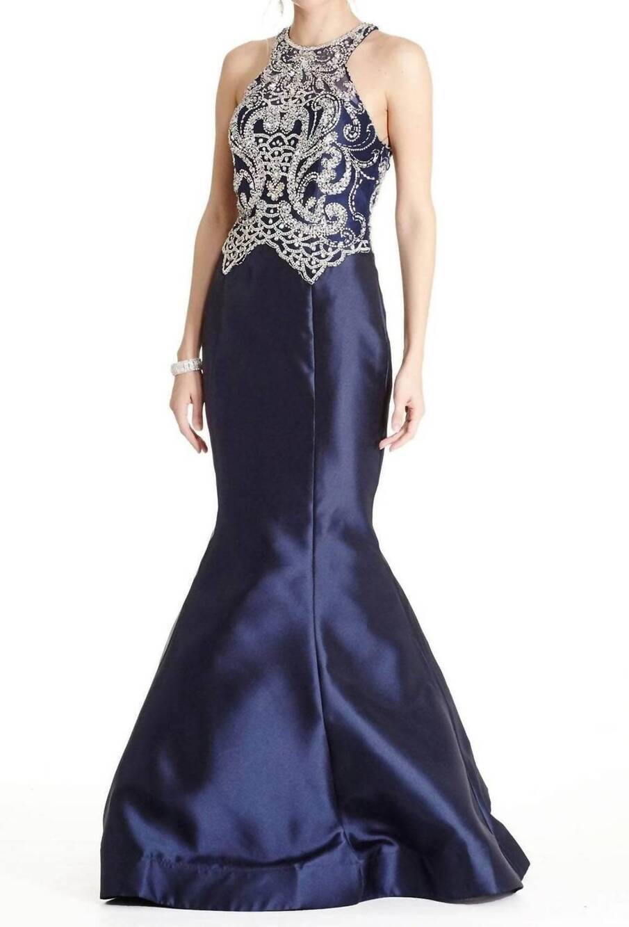 NEW ASPEED DESIGN cutout back beaded prom dress in navy